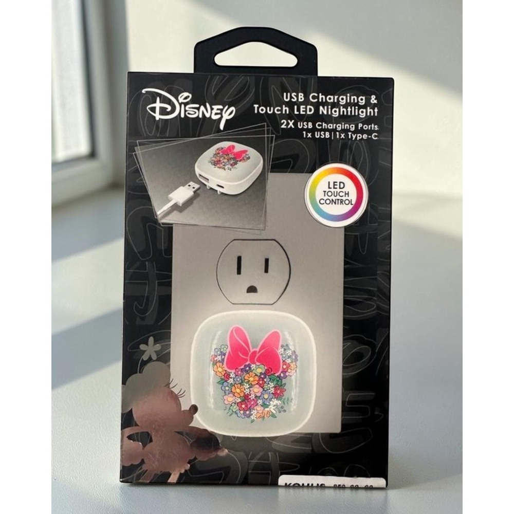 Disney Minnie Mouse Floral USB Charging Touch LED Nightlight Dual Port